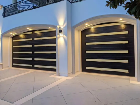 Glass and aluminum doors installed on a residential garage